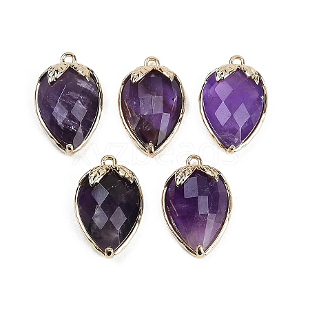 Natural Amethyst Faceted Pendants G-M431-06G-13-1