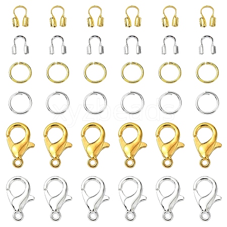 Zinc Alloy Lobster Claw Clasps with Brass Wire Guardian and Protectors with Iron Open Jump Rings DIY-YW0010-08-1