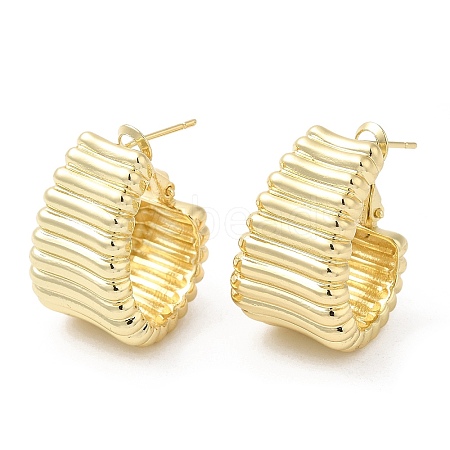 Brass Grooved Teardrop Hoop Earrings for Women EJEW-K248-09G-1