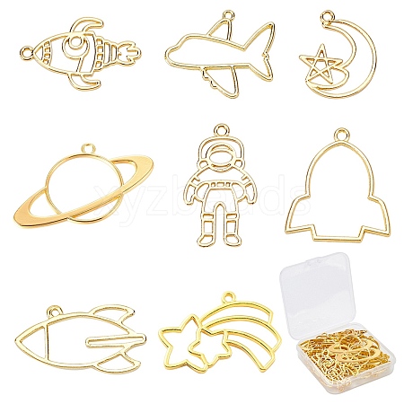 SUNNYCLUE 32Pcs 8 Styles Alloy Open Back Bezel Pendants PALLOY-SC0003-69G-1