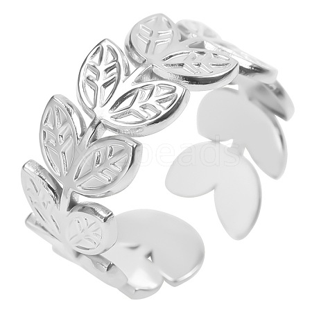 Simple Stainless Steel Leaf Open Cuff Rings for Men Women GE4821-1-1