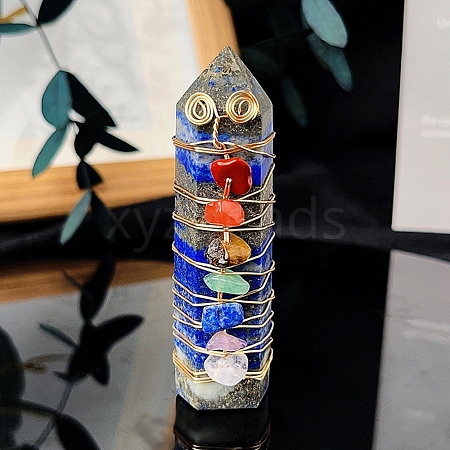 Wire Wrapped Tower Natural Lapis Lazuli Healing Stone Wands PW-WG61976-05-1