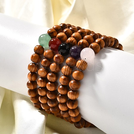 Wood Beaded Stretch Bracelets BJEW-JB01941-1