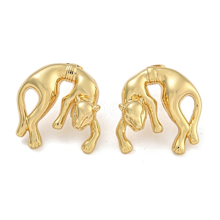 Cat Shape Brass Stud Earrings EJEW-P295-02G-1