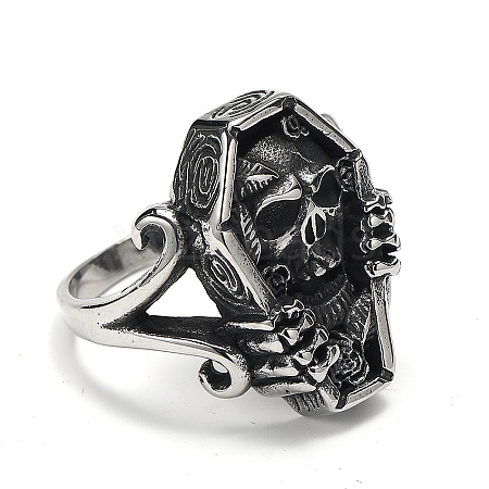 Coffin with Skull Men's Titanium Steel Finger Rings PW-WGF83F4-02-1