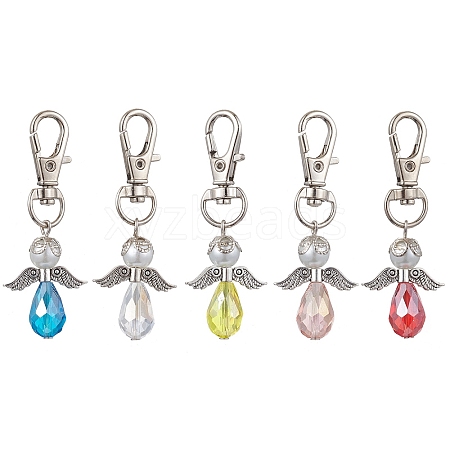 5Pcs 5 Colors Angel Glass Pendant Decoraiton HJEW-JM01659-1