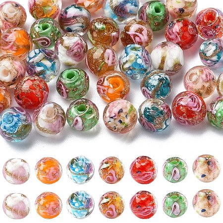 40Pcs 8 Colors Handmade Gold Sand Lampwork Beads LAMP-YW0001-22-1