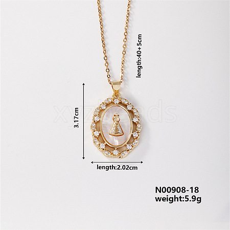 Elegant Vintage Hollow Brass Crystal Rhinestone Virgin Mary Pendant Necklaces for Women OJ5614-4-1