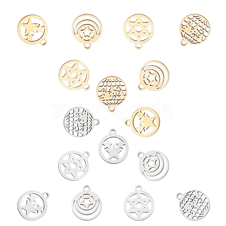 SUNNYCLUE 16Pcs 4 Styles 304 Stainless Steel Charms STAS-SC0002-64-1