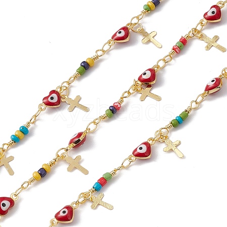 Enamel Heart with Evil Eye Link Chains CHC-C003-25G-01-1