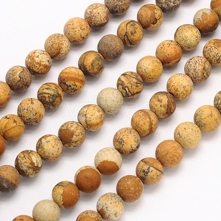 Frosted Round Natural Picture Jasper Beads Strands G-N0166-46-4mm-1