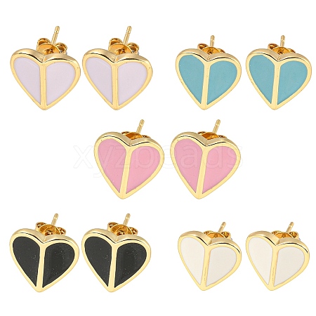 Heart Real 18K Gold Plated Brass Stud Earrings EJEW-L269-060G-1