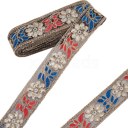 10 Yards Polyester Embroidery Flower Ribbons OCOR-WH0092-28-1