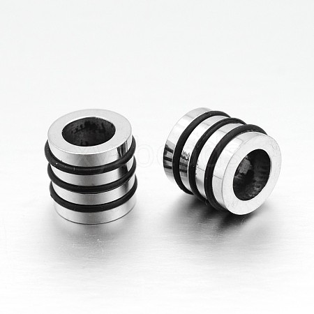 Nice Big Hole 304 Stainless Steel Wrapped Black Rubber Column Beads LS-STAS-N066-07-1
