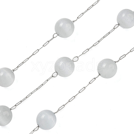 304 Stainless Steel with Glass Cat Eye Link Chains CHS-G038-08P-05-1