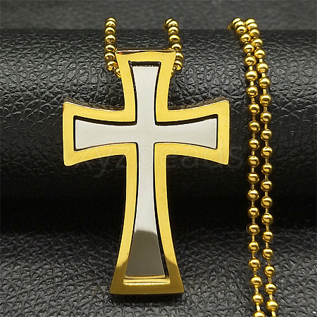 304 Stainless Steel Cross Pendant Necklaces NJEW-S007-20C-GP-1