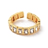 Rectangle Brass Micro Pave Cubic Zirconia Open Cuff Ring for Women RJEW-Z044-04G-03-2