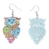 Spray Painted Stainless Steel Owl Dangle Earrings EJEW-I256-12P-2