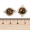 Brass Pave Natural Tiger Eye Flat Round Links Connector Charms KK-U043-45G-C-3