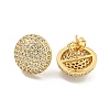 Round Brass Pave Clear Cubic Zirconia Stud Earrings EJEW-M258-65G-2