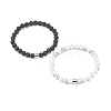 2Pcs Natural Lava Rock & Howlite Round Beaded Stretch Bracelets Set with Synthetic Hematite Column BJEW-JB08060-01-4