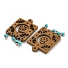 Laser Cut Poplar Wood Pendants Rectangle Charms with Dyed Synthetic Turquoise FIND-G073-07-2
