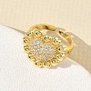 Brass Micro Pave Cubic Zirconia Cuff Open Rings for Women CU-CBA760A-13A-G-1