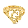 Heart with Letter & Flower Rack Plating Brass Adjustable Rings for Women RJEW-I105-05G-G-2