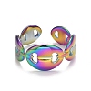 Rainbow Color Ion Plating(IP) 304 Stainless Steel Coffee Bean Open Cuff Ring for Women RJEW-A005-30MC-1