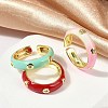 Brass Micro Pave Clear Cubic Zirconia Enamel Cuff Rings for Women RJEW-L113-020G-3