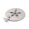 Flat Round with Star 201 Stainless Steel Pendants STAS-I032-146-2
