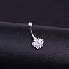 304 Stainless Steel Clear Cubic Zirconia Flower Curved Barbell Belly Rings FS-WG2B467-01-3