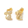 Brass Micro Pave Clear Cubic Zirconia Stud Earrings EJEW-R009-01G-4