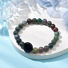 8mm Round Natural Indian Agate & Flat Round Black Onyx(Dyed & Heated) Beaded Stretch Bracelets for Women BJEW-JB10794-2