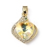 Real 18K Gold Plated Rack Plating Brass Micro Pave Clear Cubic Zirconia Pendants KK-C015-16G-06-1
