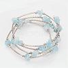 Four Loops Natural Aquamarine Beaded Wrap Bracelets BJEW-JB02332-01-1