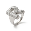 Letter Brass Micro Pave Clear Cubic Zirconia Open Cuff Ring for Women RJEW-N046-03R-P-1