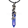 Metal Rose Flower Wrapped Pointed Natural Lapis Lazuli Bullet Pendant Necklaces PW-WG450FA-04-1