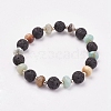 Natural Flower Amazonite & Lava Rock & 304 Stainless Steel Round Beaded Stretch Bracelet BJEW-FZ00002-1