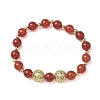 8mm Round Natural Carnelian & 10mm Round Brass Beaded Stretch Bracelets for Women BJEW-JB10557-1