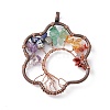 7 Chakra Flower Natural Mixed Stone Copper Wire Wrapped Chip Big Pendants G-E195-12R-01-2