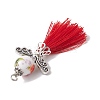 Porcelain Beaded with Polycotton Tassel Big Pendants PALLOY-JF02986-01-4