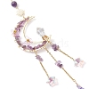 Wire Wrapped Natural Amethyst Chips Moon Hanging Ornaments HJEW-JM02621-02-4