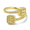 Brass with Cubic Zirconia Open Cuff Ring RJEW-B051-03G-2