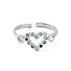 Colorful Cubic Zirconia Double Heart Open Cuff Ring RJEW-C061-02P-2