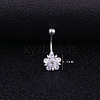 304 Stainless Steel Clear Cubic Zirconia Flower Curved Barbell Belly Rings FS-WG2B467-01-5