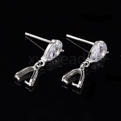 Anti-Tarnish Rhodium Plated 925 Sterling Silver Dangle Stud Earing Settings STER-K038-008P-1