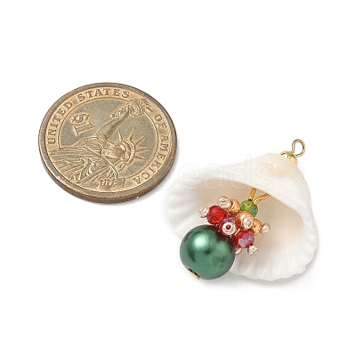 Natural Shell & Round Glass Pendants PALLOY-MZ00912-08-1