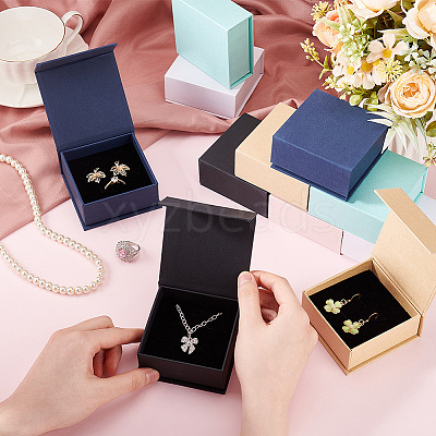 18Pcs 6 Colors Square Paper Magnetic Flip Jewelry Storage Gift Case CON-PH0003-02-1