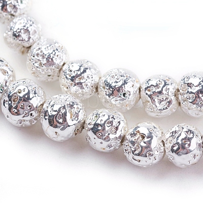 Electroplated Natural Lava Rock Bead Strands G-E429-01-6mm-S-1